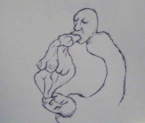 ink sketch by self taught schizophrenic artist kyle reynolds