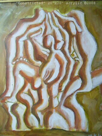 CONSTRICTED 20X20 INCH ORIGINAL EXPRESSIVE AND MODERN ACRYLIC ARTWORK 2008
